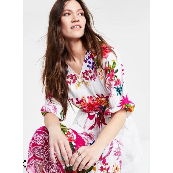 I.N.C. International Concepts Floral V-Neck Maxi Dress M Colorful Boho Hawaiian - Picture 4 of 10